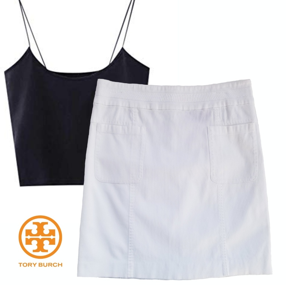 Tory Burch White Stretchy Cotton Mini Skirt